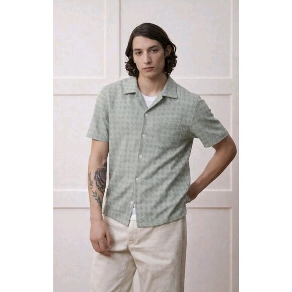 Todd Snyder Linen Cotton Jacquard Button Up Short Sleeve Shirt XL